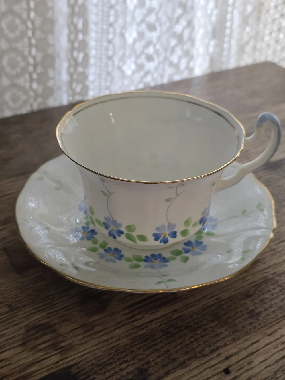Vintage Adderley Lawley England White, Blue, Gold Bone China Teacup & Saucer Set